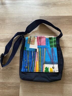 Canvas Flap Crossbody Bag in Blue and Black